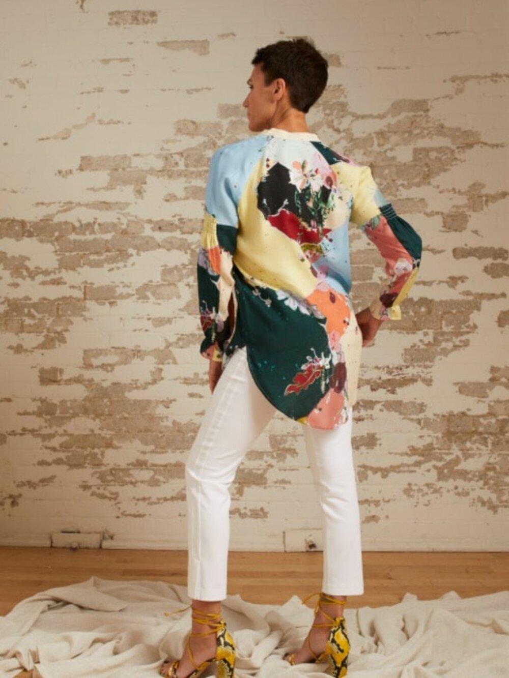 COSTER COPENHAGEN Flamingo Flower Cupro Twill Button Down Tunic Shirt, Size 36/S - Picture 2 of 14